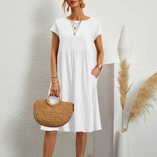 Dresses | Women’s Casual Short Sleeve Empire Waist Mini Dress with Pockets