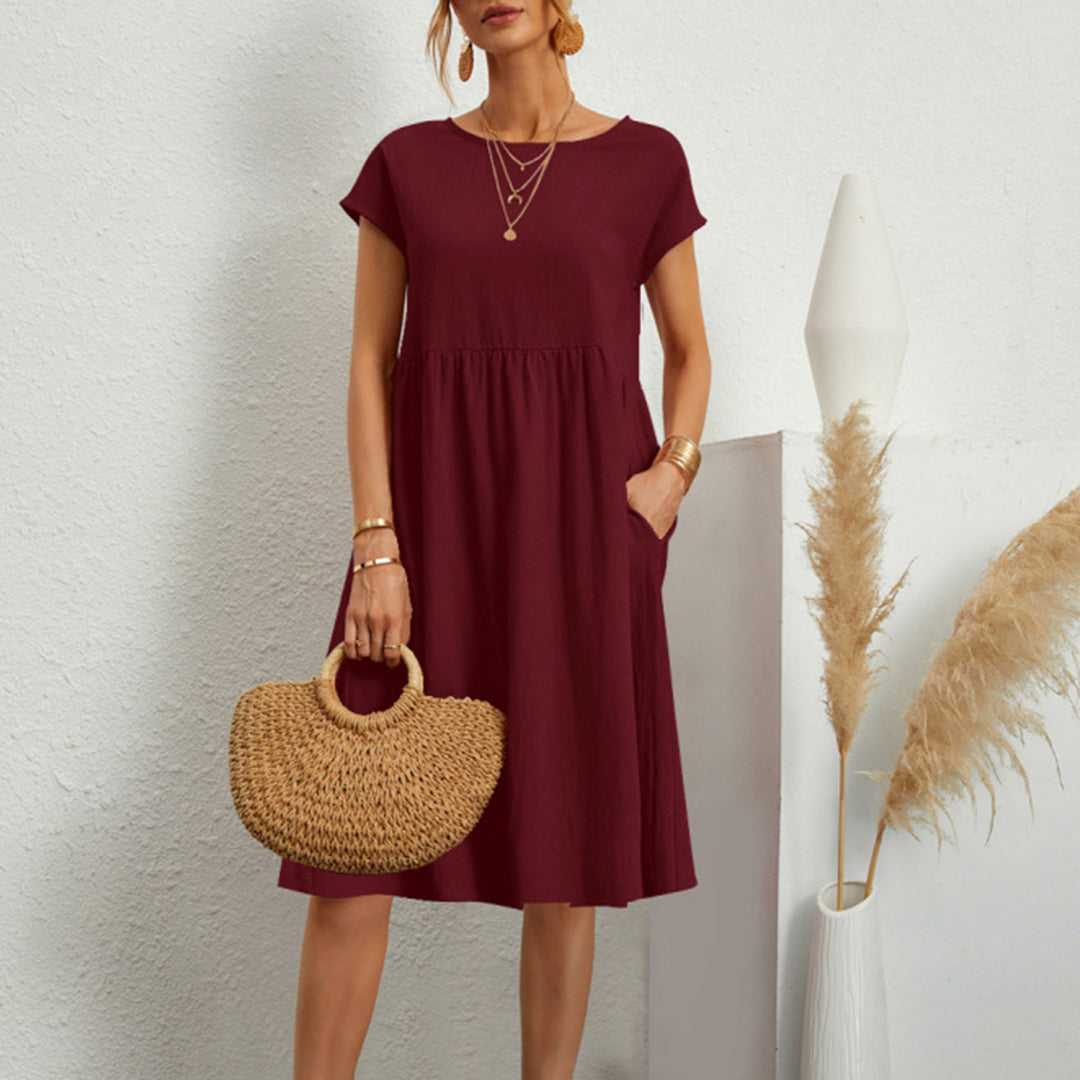 Dresses | Women’s Casual Short Sleeve Empire Waist Mini Dress with Pockets