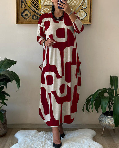 Dresses | Women’s Geometric Print Long Sleeve Maxi Dress