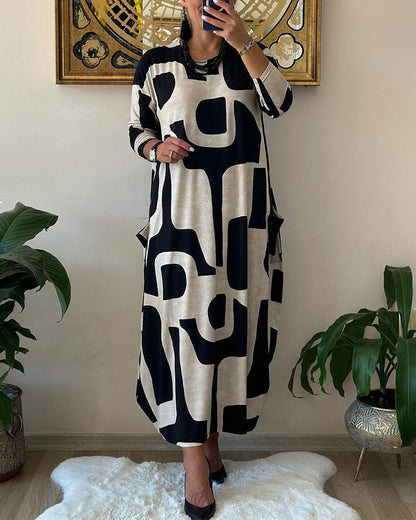 Dresses | Women’s Geometric Print Long Sleeve Maxi Dress