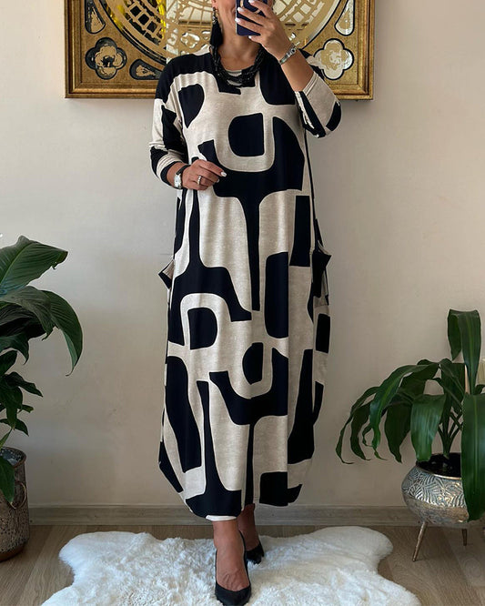 Dresses | Women’s Geometric Print Long Sleeve Maxi Dress