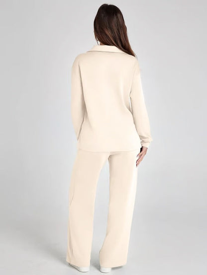 Two-Piece Set | V-Neck Sweatshirt & Wide-Leg Trousers
