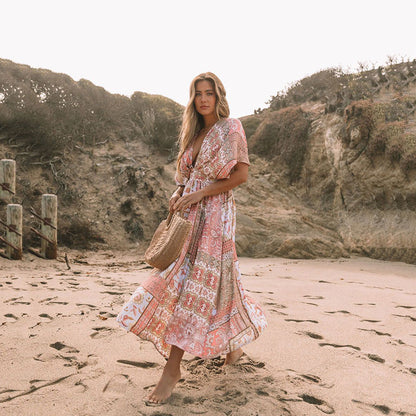Dress | Bohemian Floral Midi Dress with Flowing Silhouette