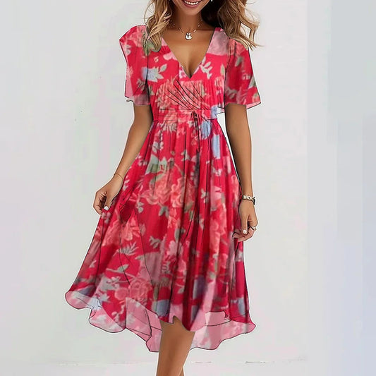 Dresses | Women’s Floral Print V-Neck Short Sleeve Midi Dress