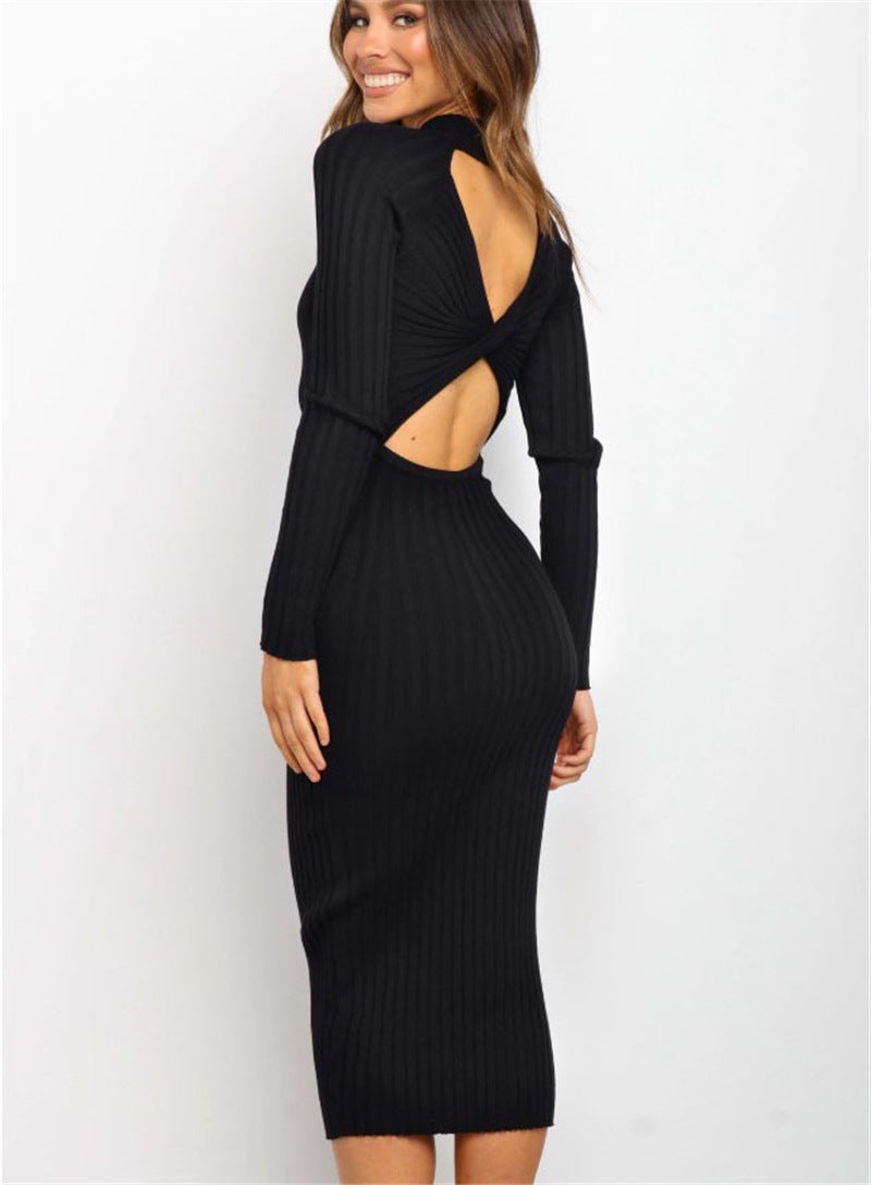 Dresses | Women’s Ribbed Knit Bodycon Midi Dress with Open Back Cutout