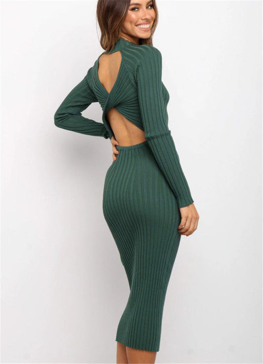 Dresses | Women’s Ribbed Knit Bodycon Midi Dress with Open Back Cutout
