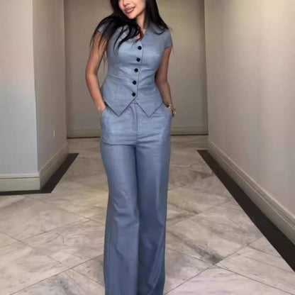 Jumpsuits | Women’s Button-Front Short Sleeve Wide-Leg Jumpsuit