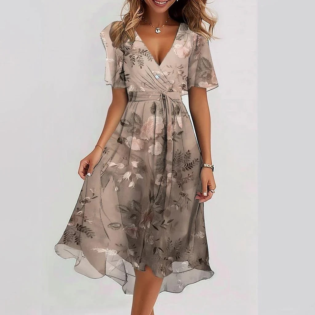 Dresses | Women’s Floral Print V-Neck Short Sleeve Midi Dress