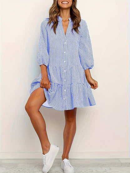 Dresses | Women’s Gingham Checkered Button-Down Mini Dress