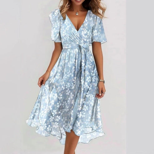 Dresses | Women’s Floral Print V-Neck Short Sleeve Midi Dress