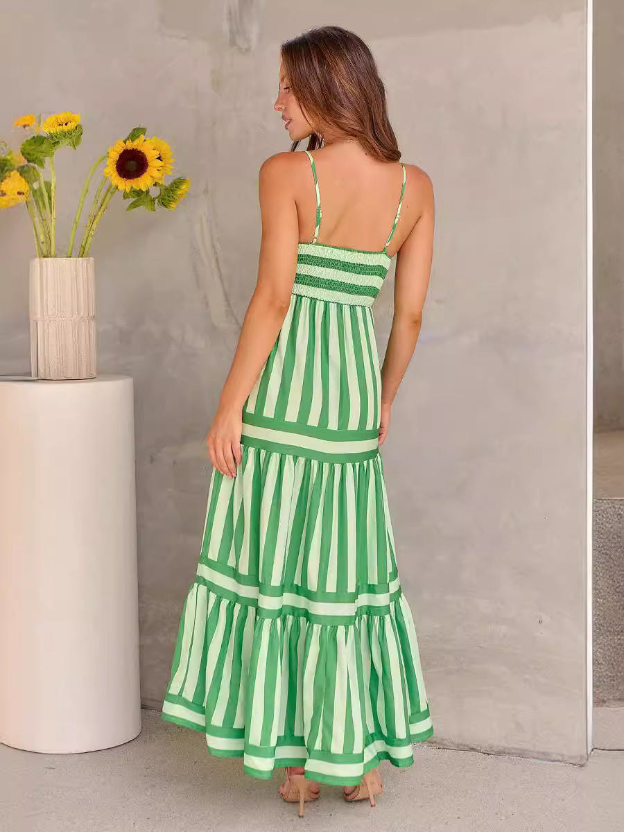 Dresses | Women’s Strapless Smocked Tiered Maxi Dress with Striped Print