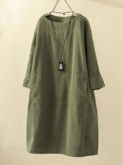 Dress | Relaxed Corduroy Tunic Dress with Soft Texture