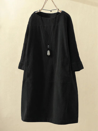 Dress | Relaxed Corduroy Tunic Dress with Soft Texture