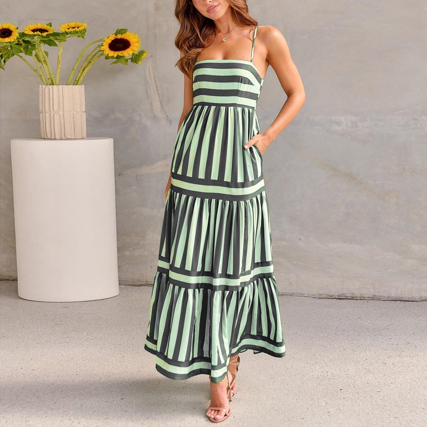 Dresses | Women’s Strapless Smocked Tiered Maxi Dress with Striped Print