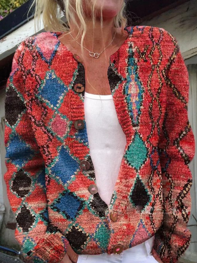 Cardigan | Floral Knit Button-Up Cardigan for Women
