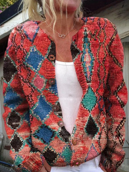 Cardigan | Floral Knit Button-Up Cardigan for Women
