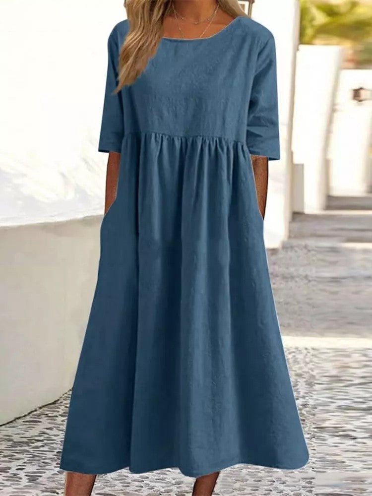 Dresses | Women’s Casual Empire Waist Midi Dress with Half Sleeves