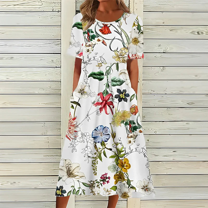 Dresses | Women’s Floral Print Short Sleeve Midi Dress