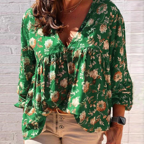 Tops | Women’s Boho Floral Print V-Neck Long Sleeve Blouse