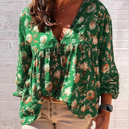 Tops | Women’s Boho Floral Print V-Neck Long Sleeve Blouse