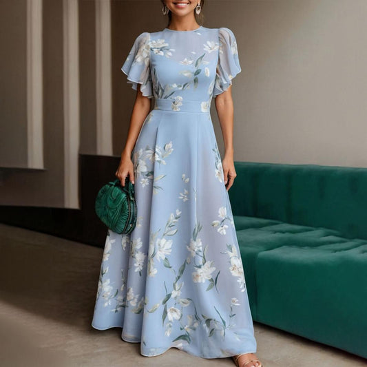Dresses | Women’s Floral Print Flutter Sleeve Elegant Maxi Dress