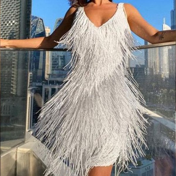 Dress | V-Neck Fringe Mini Party Dress