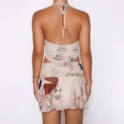 Dresses | Women’s Butterfly Print Halter Mini Dress