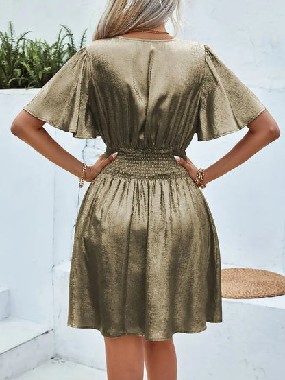 Dresses | Women’s Satin V-Neck Flutter Sleeve Mini Dress