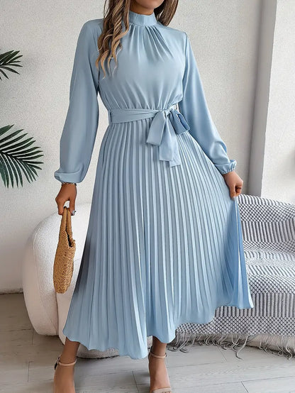 Dress | Stand-Up Collar with Pleated Belt