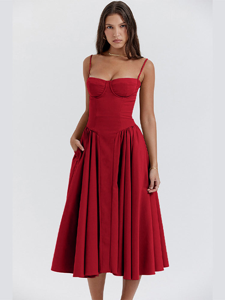 Dress | Flowing V-Neck Midi with Waist Detail