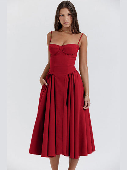 Dress | Flowing V-Neck Midi with Waist Detail