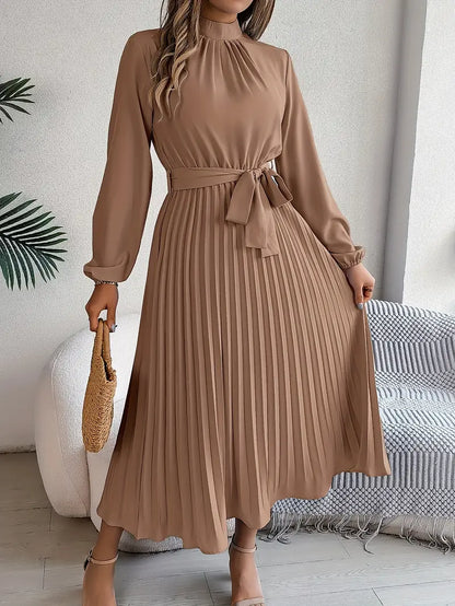 Dress | Stand-Up Collar with Pleated Belt