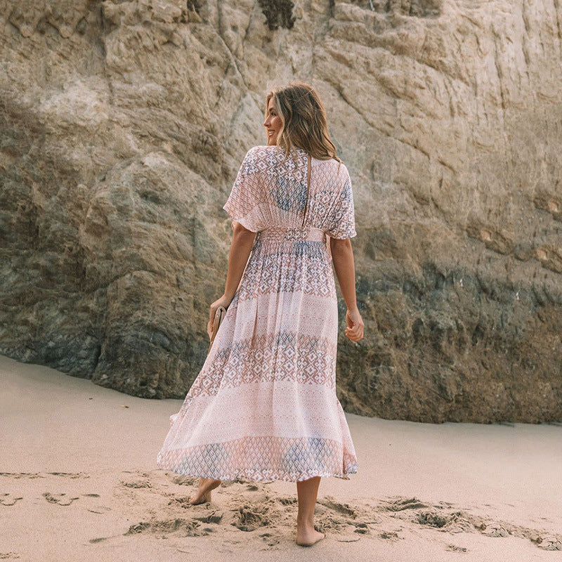 Dress | Bohemian Floral Midi Dress with Flowing Silhouette