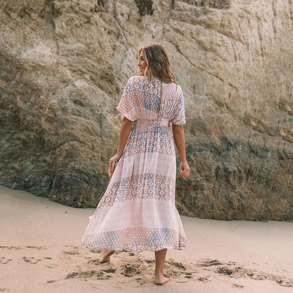 Dress | Bohemian Floral Midi Dress with Flowing Silhouette