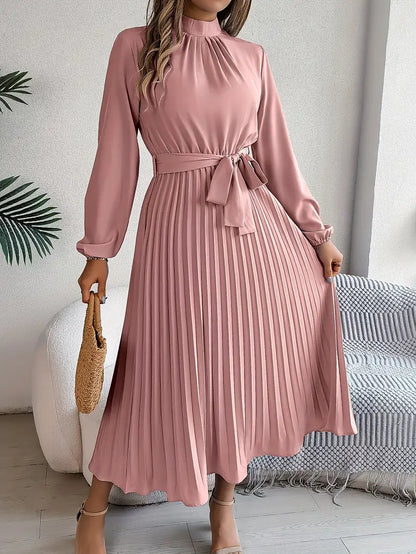 Dress | Stand-Up Collar with Pleated Belt