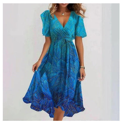 Dresses | Women’s Floral Print V-Neck Short Sleeve Midi Dress
