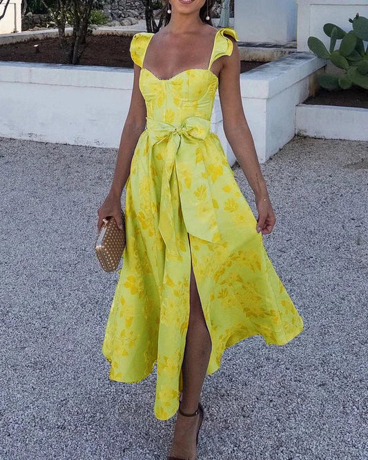 Dresses | Women’s Floral Tie-Strap Belted Midi Dress