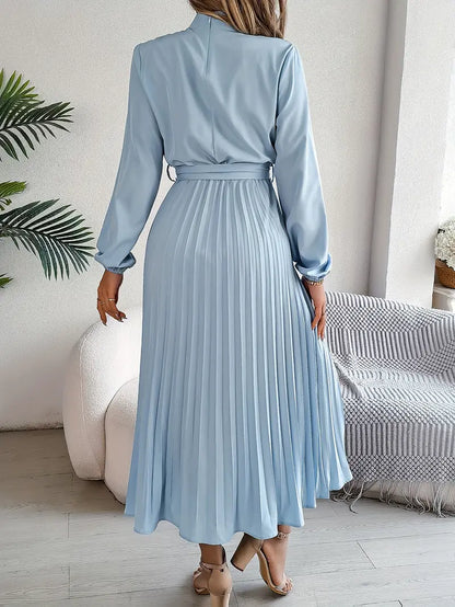 Dress | Stand-Up Collar with Pleated Belt