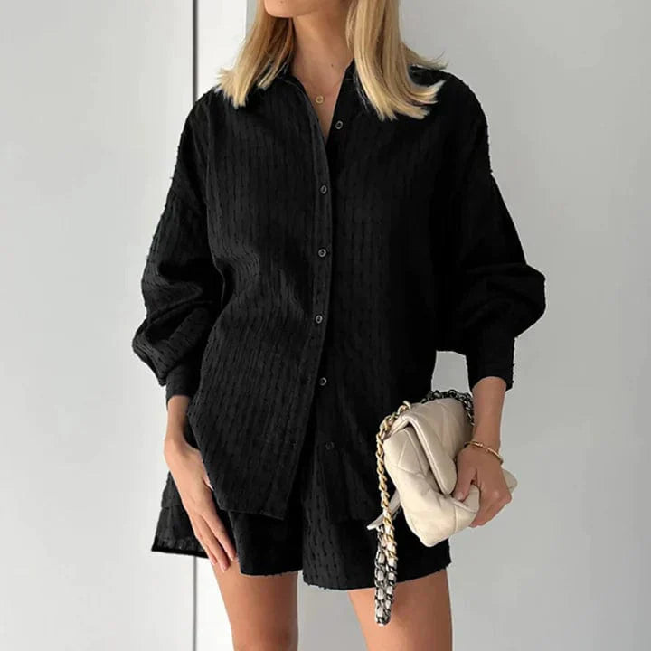 Sets | Women’s Relaxed Textured Shirt and Shorts Two-Piece Set