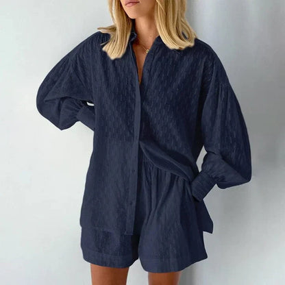 Sets | Women’s Relaxed Textured Shirt and Shorts Two-Piece Set