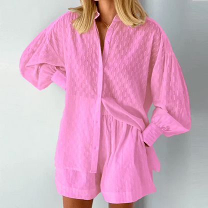 Sets | Women’s Relaxed Textured Shirt and Shorts Two-Piece Set