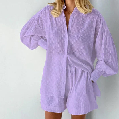 Sets | Women’s Relaxed Textured Shirt and Shorts Two-Piece Set