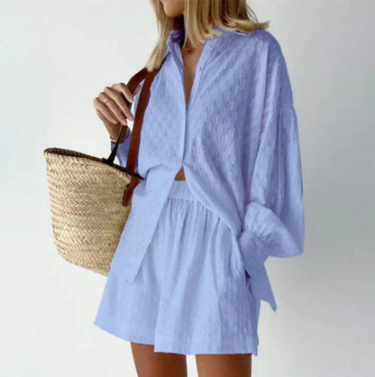Sets | Women’s Relaxed Textured Shirt and Shorts Two-Piece Set
