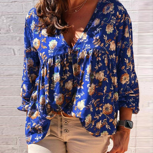 Tops | Women’s Boho Floral Print V-Neck Long Sleeve Blouse