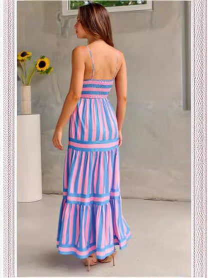 Dresses | Women’s Strapless Smocked Tiered Maxi Dress with Striped Print