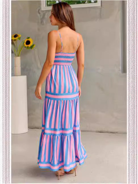 Dresses | Women’s Strapless Smocked Tiered Maxi Dress with Striped Print