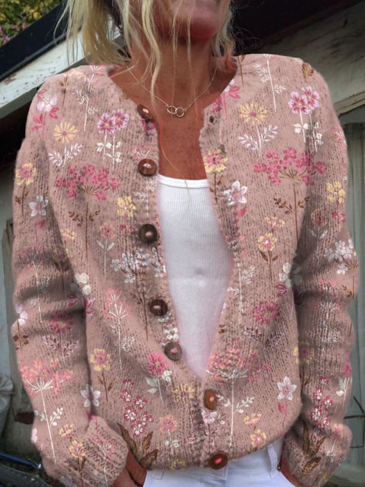 Cardigan | Floral Knit Button-Up Cardigan for Women