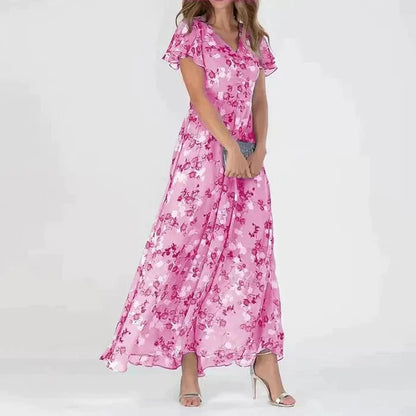 Dresses | Women’s Flutter Sleeve Floral Print Chiffon Maxi Dress