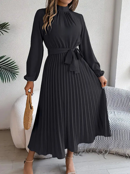 Dress | Stand-Up Collar with Pleated Belt