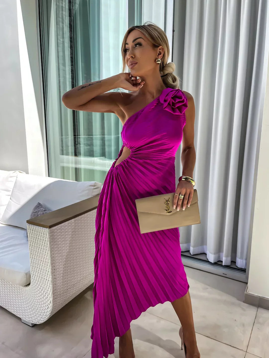 Dress | Romantic Flower One Shoulder Dress with Elegant Silhouette
